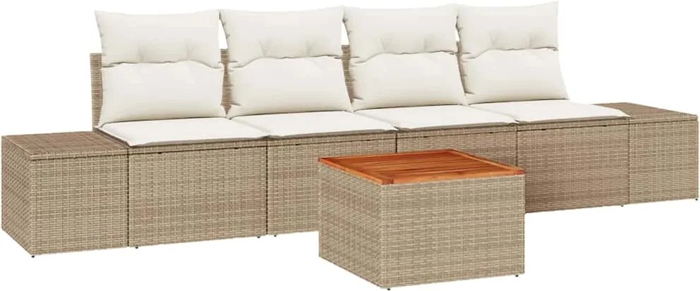 vidaXL Set de canapele pentru grădină 5 pcs Bej și crem poliratan