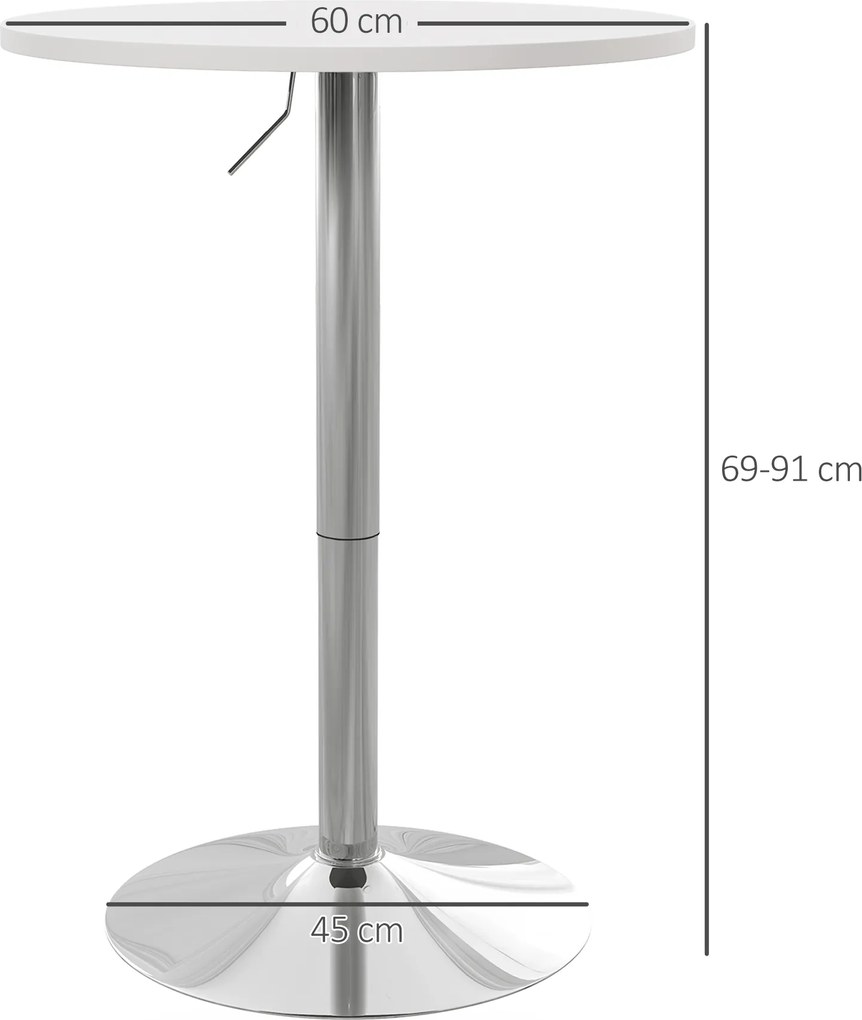 HOMCOM Masă de bar rotundă masă înaltă pentru bucătărie reglabilă în înălțime 69-91 cm blat pivotant la 360° alb și argintiu | Aosom Romania