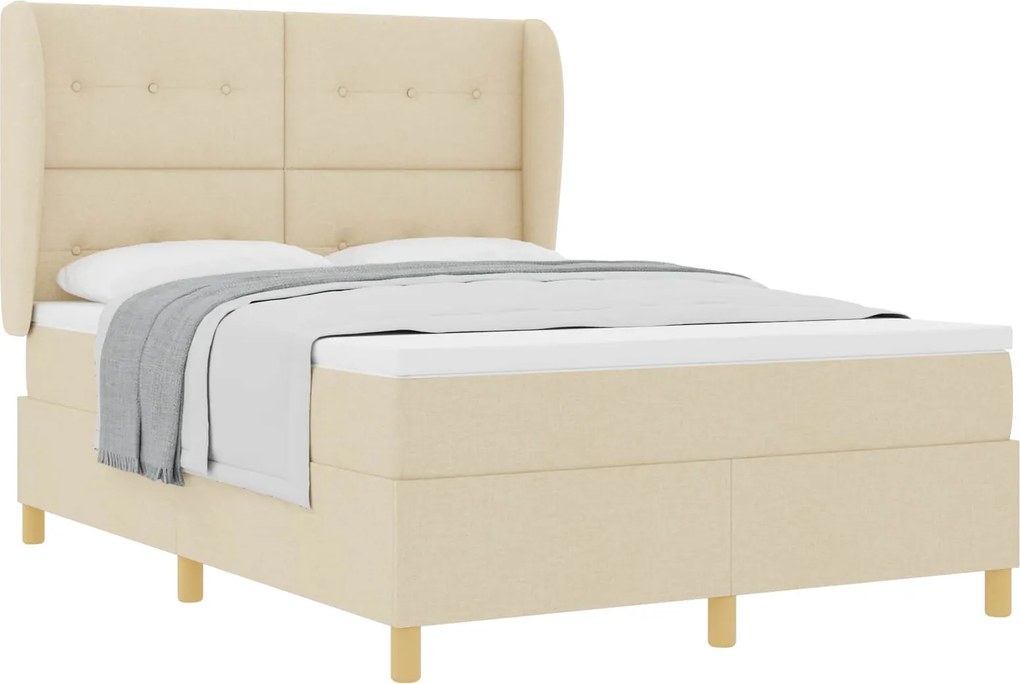 vidaXL Pat cu arcuri cu saltea cu headboard Crem 190 x 140 cm țesătură