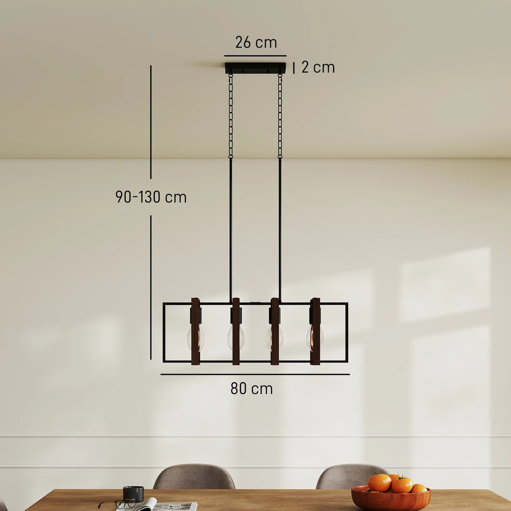 HOMCOM Candelabru Suspendat Rustic cu 4 Cadre Rotative și Lanț Regulabil, 80x21x90-130 cm, Negru și Nuc | Aosom Romania