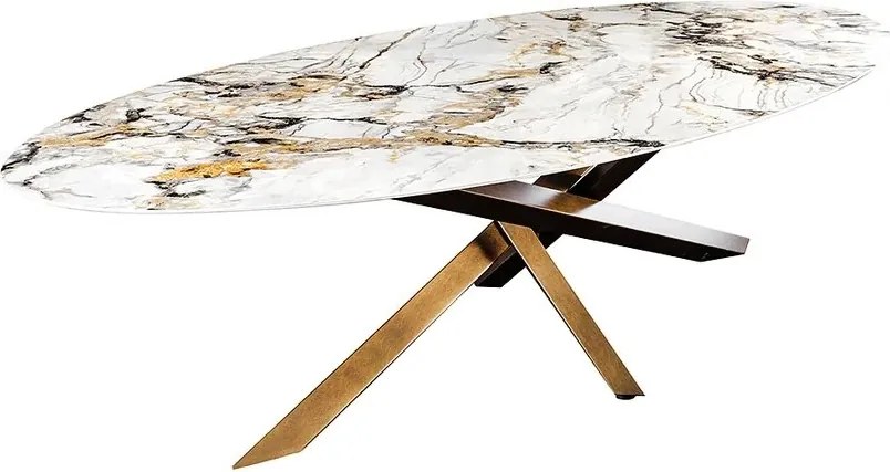 Masa ovala SCULPTURE 280cm metal bronz, ceramica alb, gri, maro