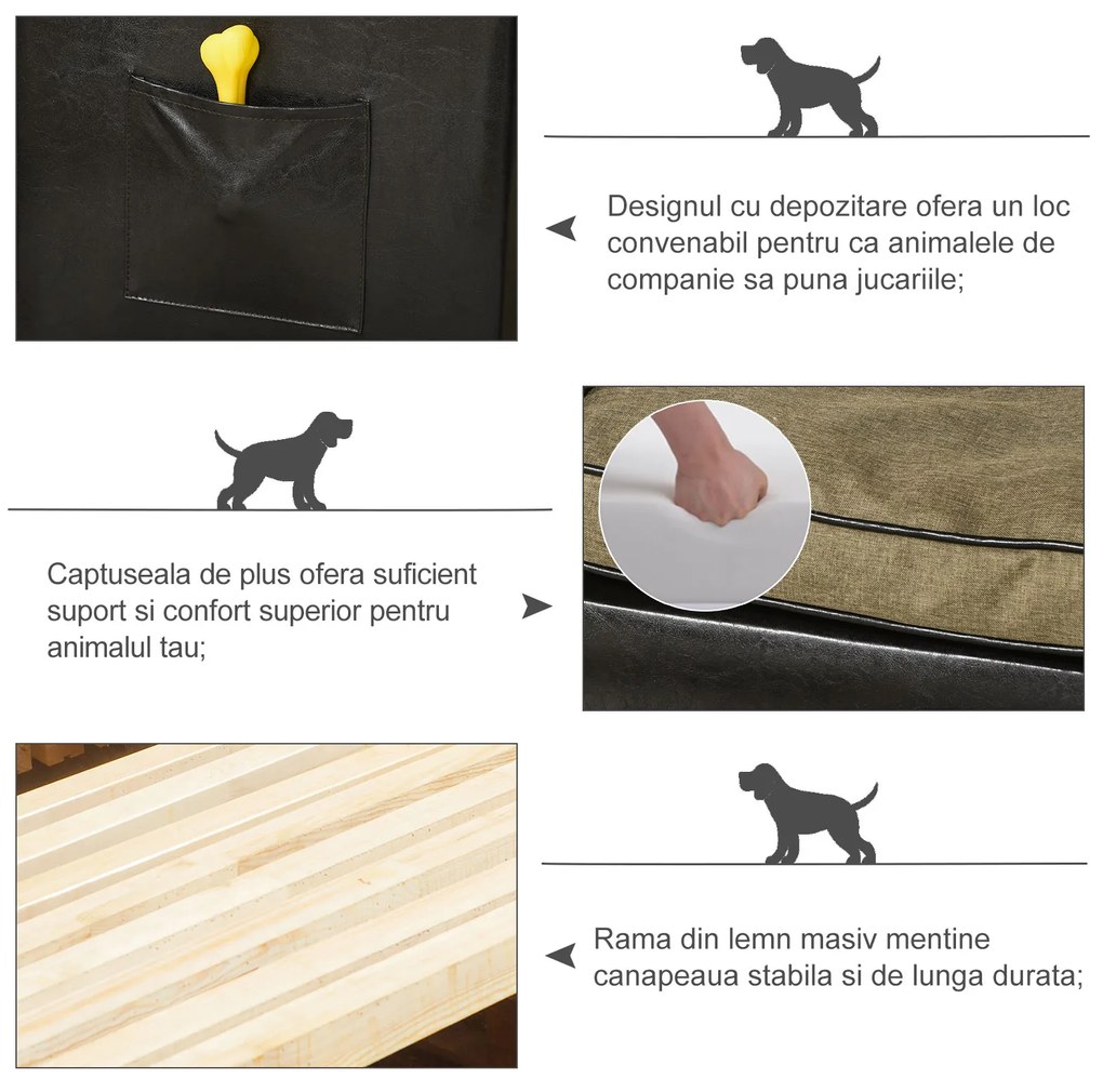 Canapele pentru Câini și Pisici PawHut din Piele sintetică cu Perne 68.5x42x43cm | AOSOM RO