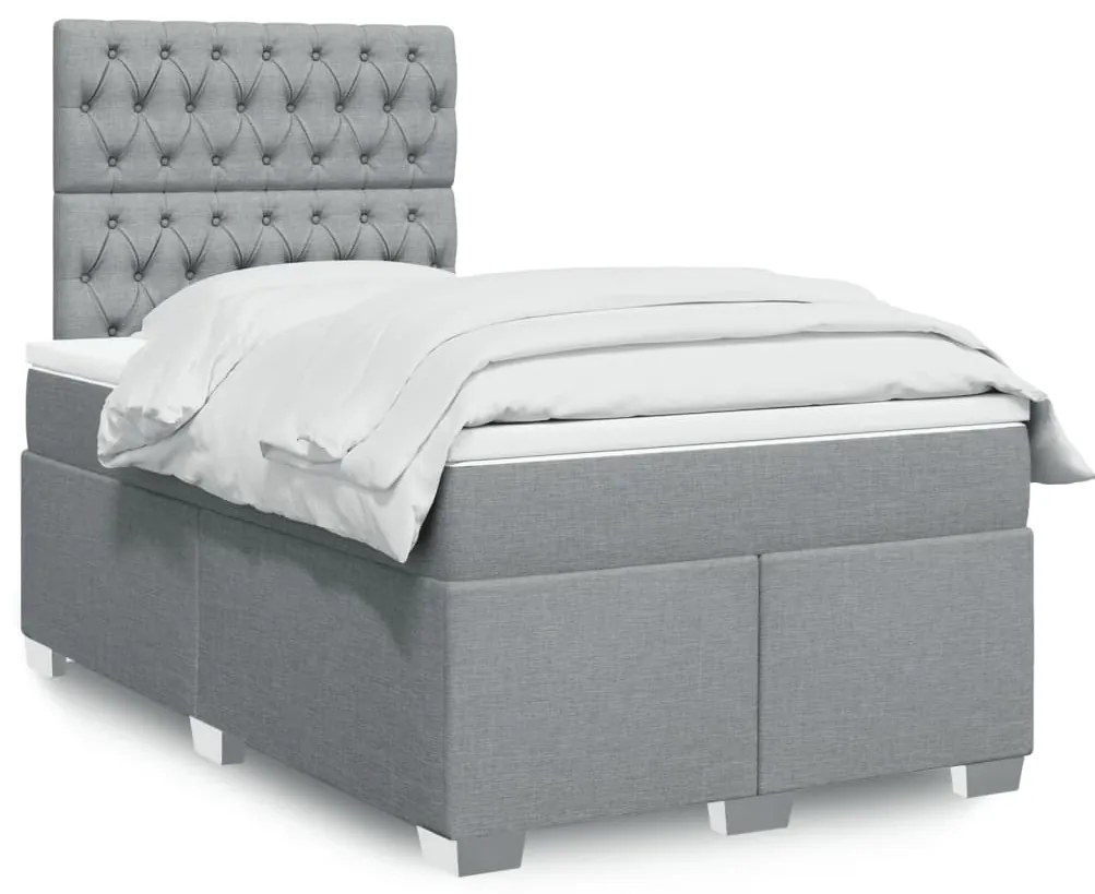 vidaXL Pat box spring cu saltea, gri deschis, 120x190 cm, textil