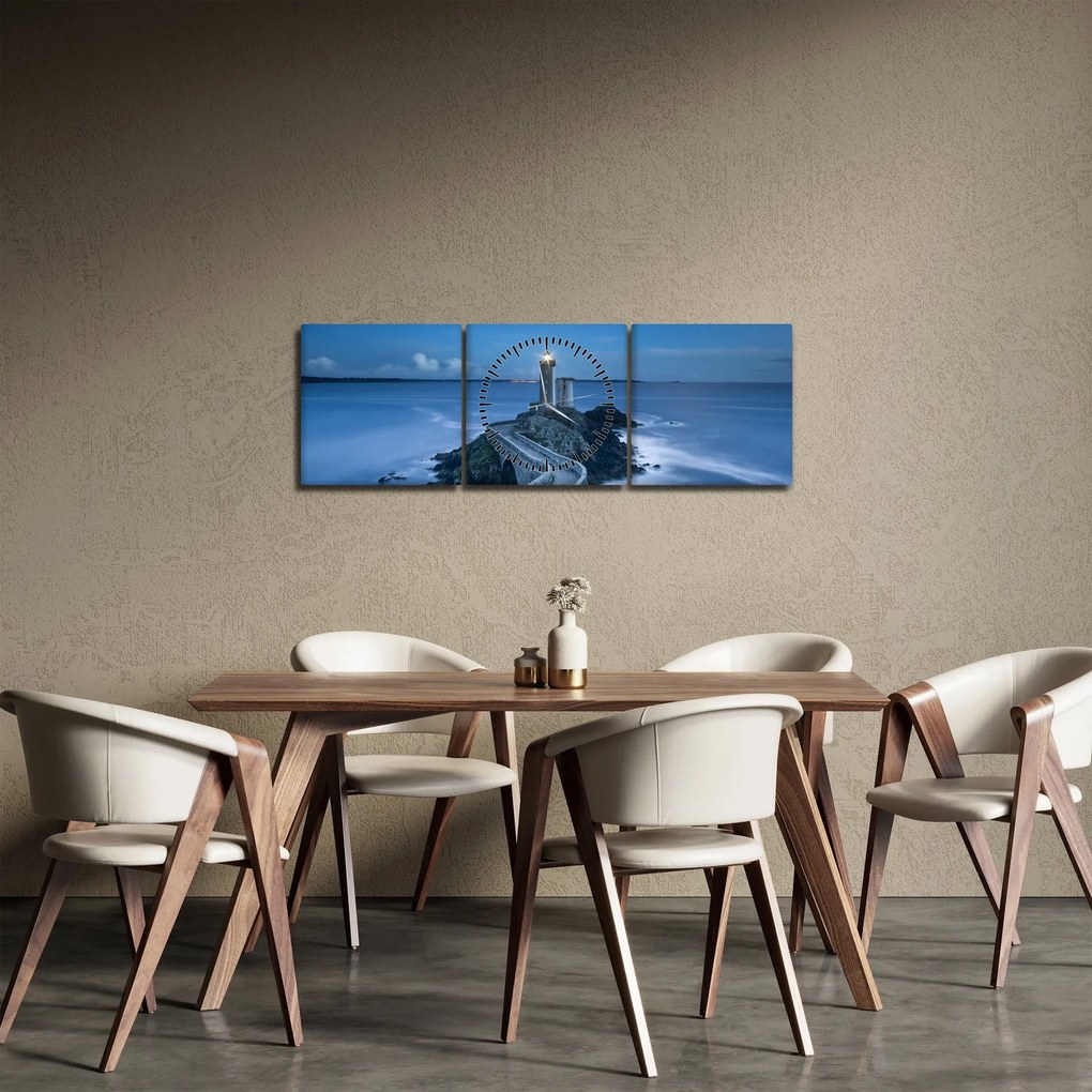 Tablou cu far și marea (cu ceas) (90x30 cm)