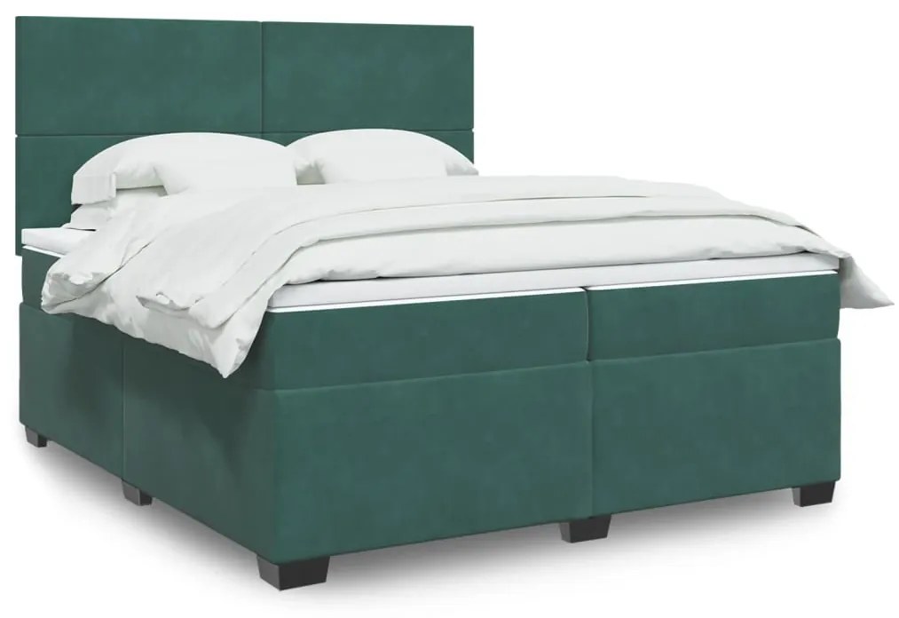 3290999 vidaXL Pat box spring cu saltea, verde închis, 200x200 cm, catifea