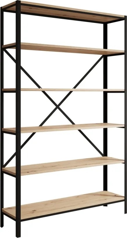 Raft metalic pentru carti, 110x180.2x30 cm, Ralph, ADRK Furniture (Culoare: Negru / Stejar)