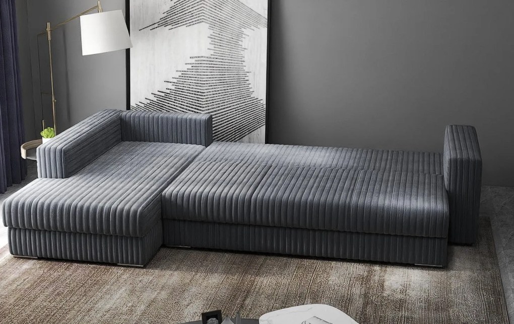 Colțar extensibil dumonde cu ladă de depozitare si sezut confortabil din spuma high-density, Gloria Ambience Gri II 320x183 cm