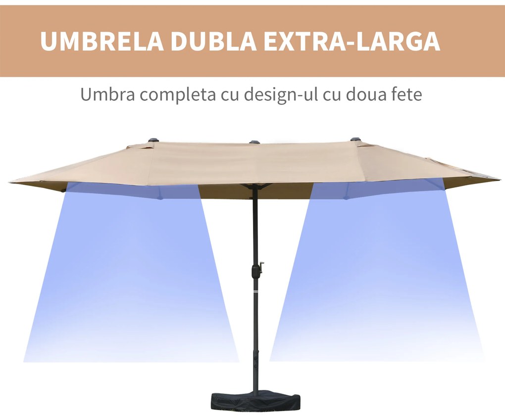 Outsunny Umbrele de Gradina Dubla 460x270cm cu Manivela si Baza Transversala | Aosom Romania