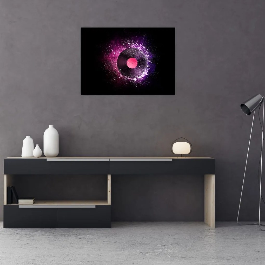 Tablou pe sticlă - Disc de vinil roz-violet (70x50 cm)