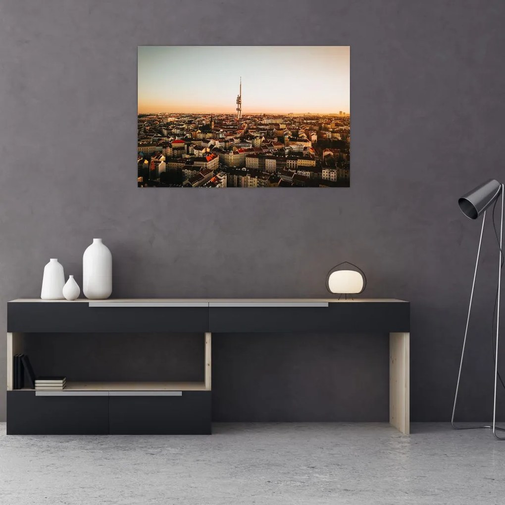 Tablou apusului de soare deasupra orașului Zizkov (90x60 cm)