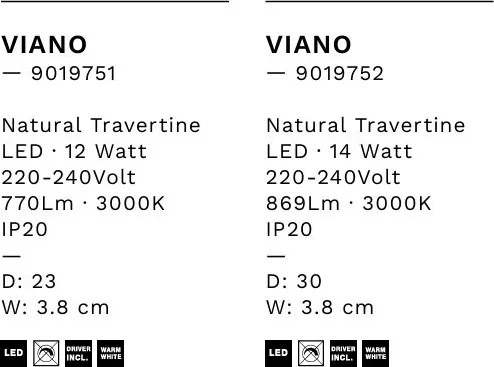 Aplica perete din travertin cu lumina ambientala VIANO 23cm