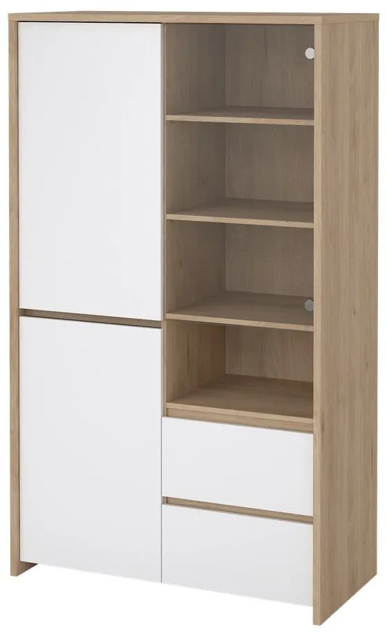 Vitrină albă-în culoare naturală cu aspect de lemn de stejar 100x170x48 cm Next – Tvilum