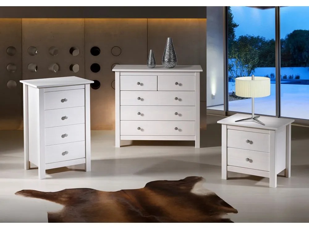 Comodă albă înaltă din lemn masiv de pin 46x80 cm Berna – Marckeric