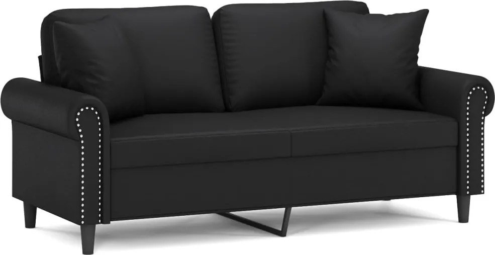 vidaXL Canapea cu 2 locuri cu pernuțe, negru, 140 cm, piele ecologică