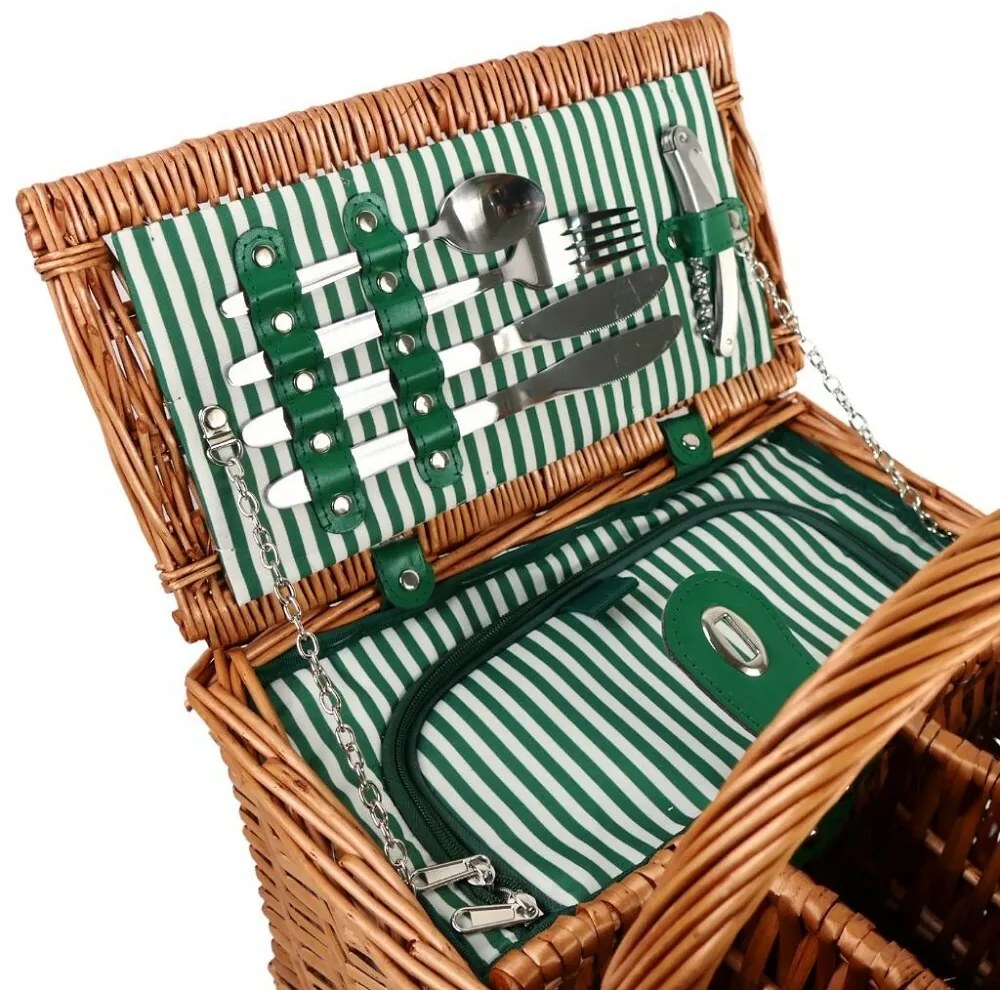 Coș de picnic Arôme pentru 4 persoane Dungi verzi,48 x 33 x 25 cm