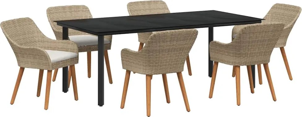vidaXL Set de masă pentru grădină cu pernă 7 pcs Bej poliratan