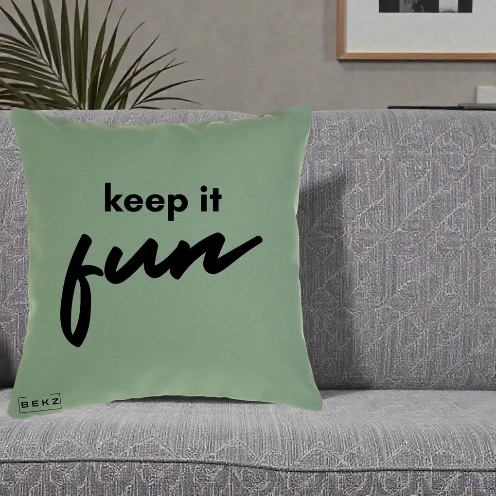 Perna Decorativa Keep It Fun, 40x40 cm, Verde, Husa Detasabila, Perna Inclusa, BEKZ®