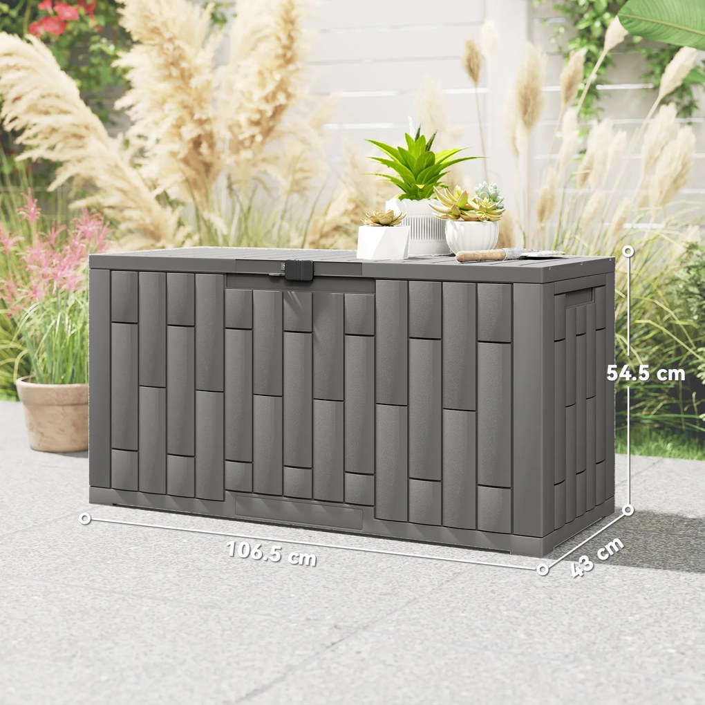 Outsunny Ladă de Depozitare pentru Grădină 227L din Rășină Rezistentă la Apă și UV cu Închidere, 106,5x43x54,5 cm, Gri | Aosom Romania