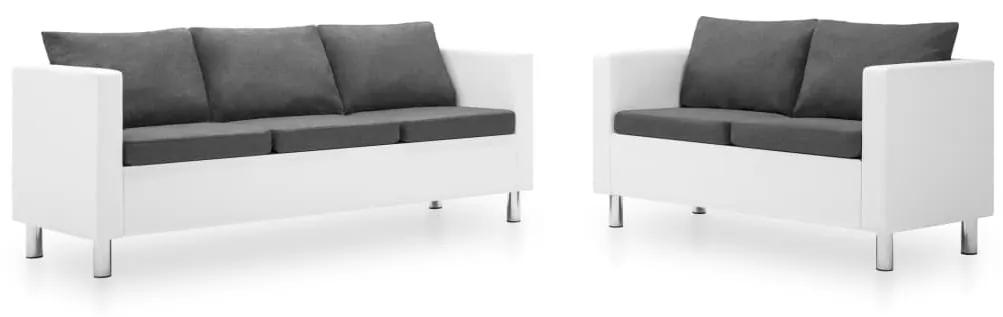 vidaXL Set de canapele, 2 piese, piele ecologică, alb și gri deschis