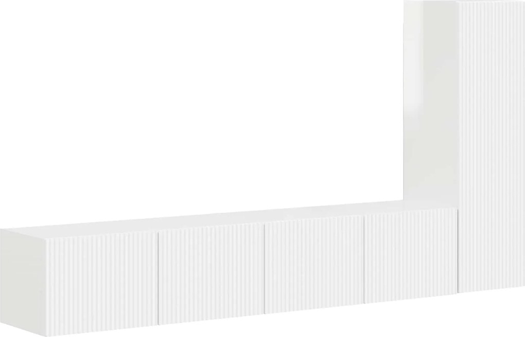 vidaXL Set comodă TV Pe perete 3 pcs Alb lucios Lemn compozit