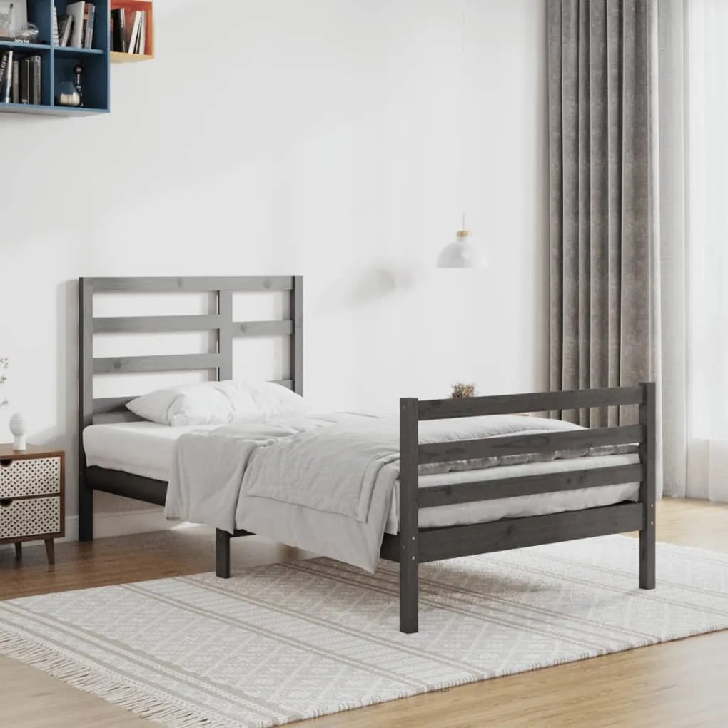 3105852 vidaXL Cadru de pat, gri, 100x200 cm, lemn masiv