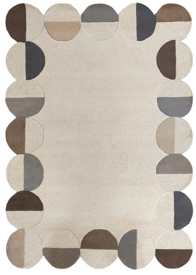 Covor grej țesut manual din lână 160x230 cm Mia Scallop Frame – Flair Rugs