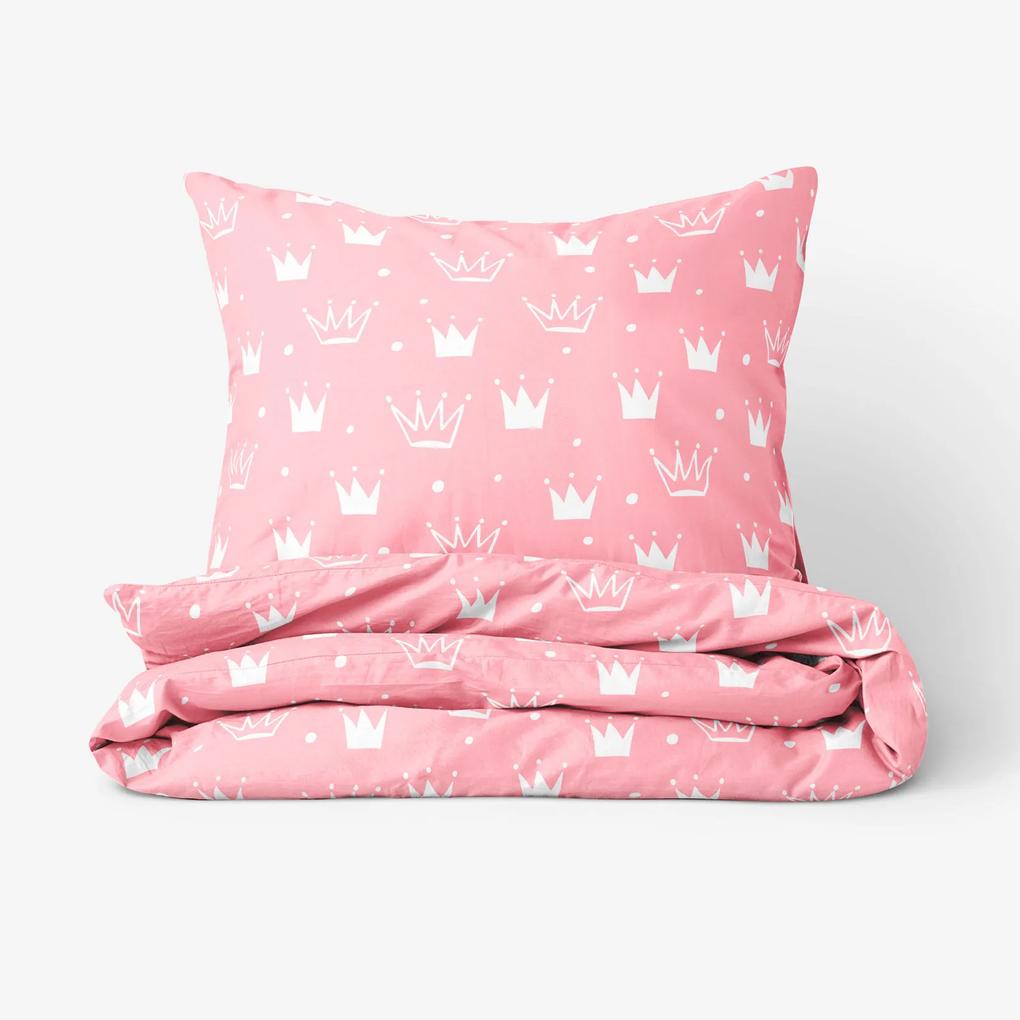 Goldea lenjerie de pat pentru copii din 100% bumbac - coronițe pe roz 140 x 200 și 70 x 90 cm