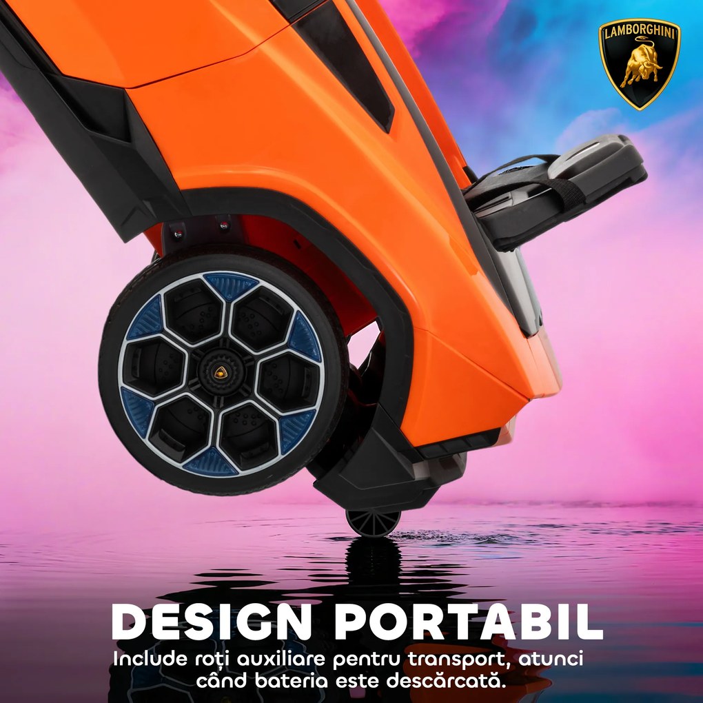 AIYAPLAY Mașină Electrică pentru Copii sub Licență Lamborghini cu Claxon și Telecomandă, 101.5x49x43 cm, Portocalie | Aosom Romania