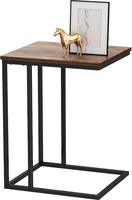 Masuta laterala GLINT cu decor de nuc, neagra