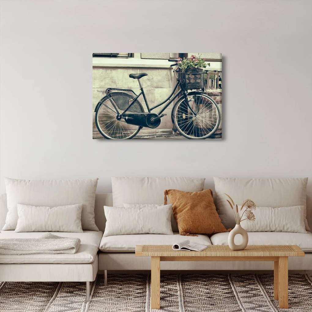 Tablou - Bicicleta de epocă cu flori (90x60 cm)