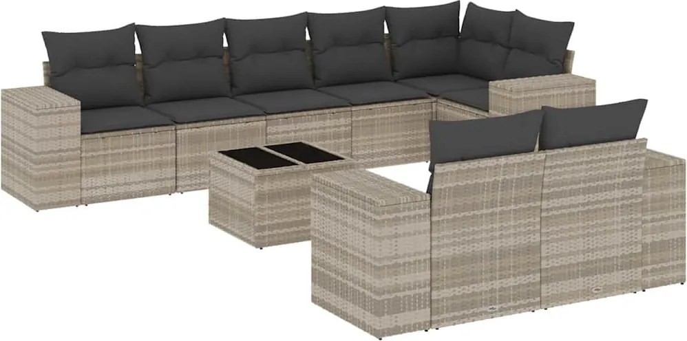 vidaXL Set canapele de grădină cu perne, 9 piese gri deschis poliratan