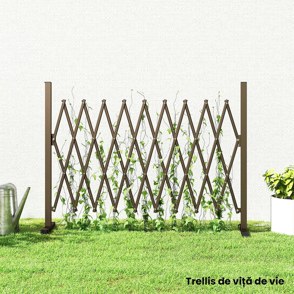 Outsunny Trellis Extensibil Freestanding Gard Mobil Pliabil, Panou Ecran Grădină Aluminiu, 250x103,5cm, Cafea Închis | Aosom Romania