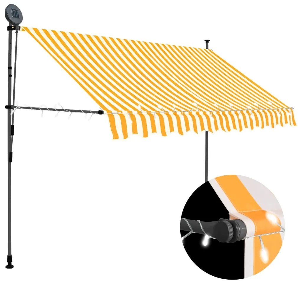 vidaXL Copertină retractabilă manual cu LED, alb &amp; portocaliu, 300 cm