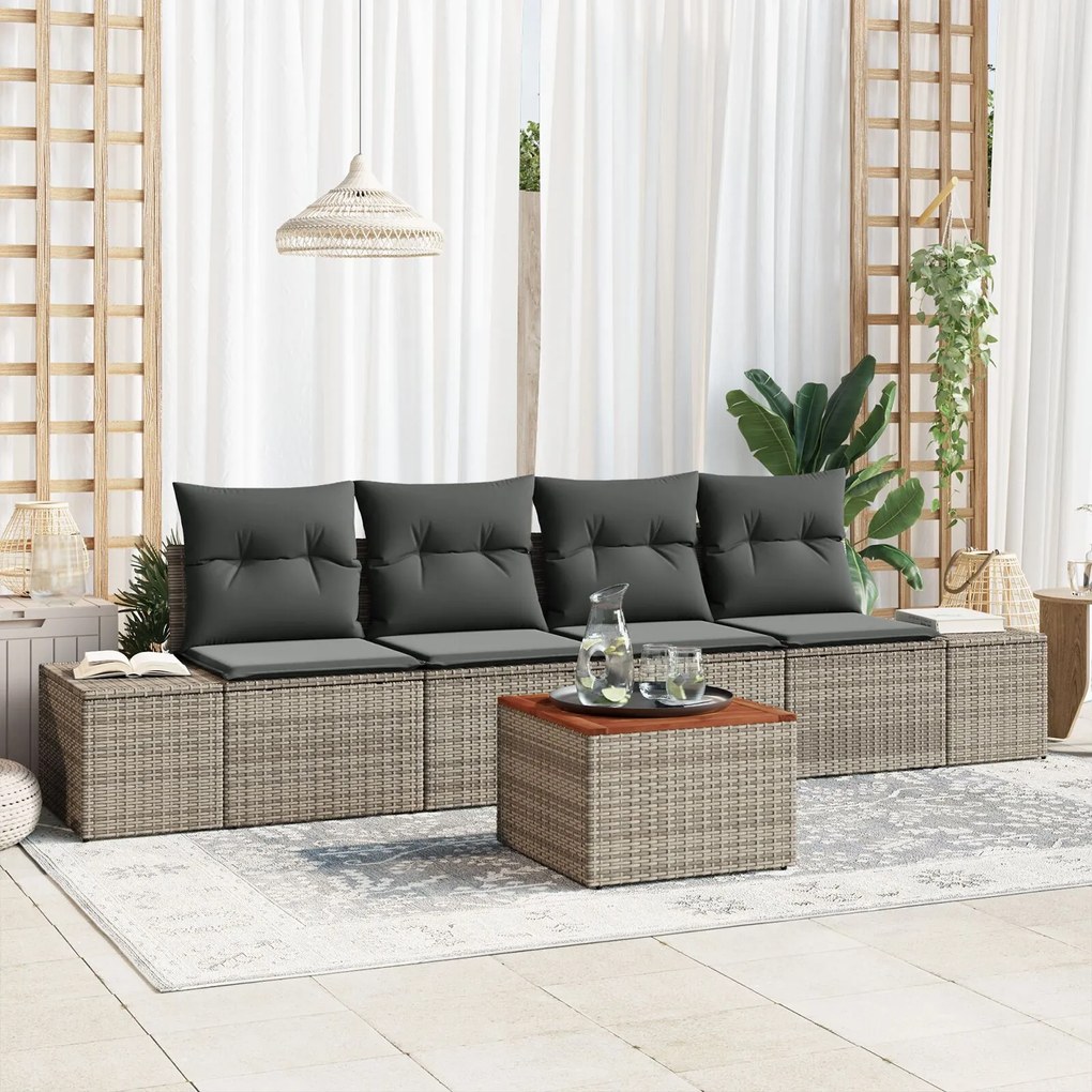 vidaXL Set de canapele pentru grădină cu pernă 5 pcs Gri Rattan poli