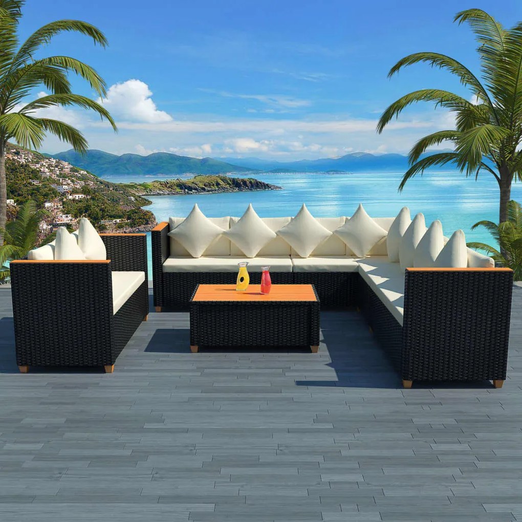 42996 vidaXL Set mobilier de grădină cu perne, 6 piese, negru, poliratan