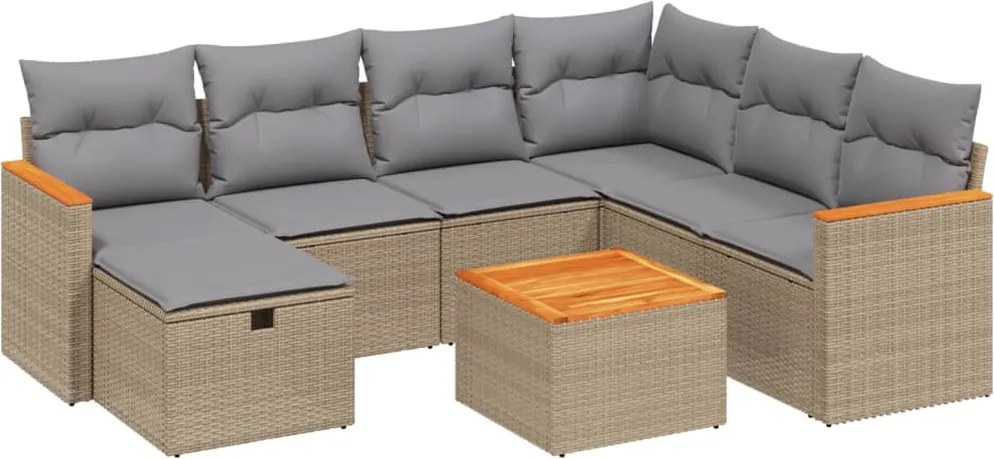 vidaXL Set canapele de grădină, 8 piese, cu perne, bej, poliratan
