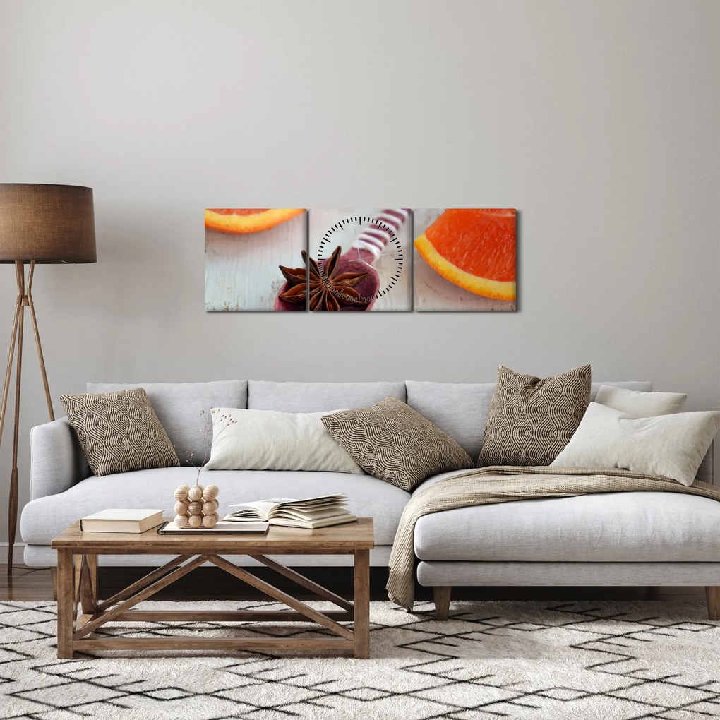 Tablou cu scorțișoară pe linguriță (cu ceas) (90x30 cm)