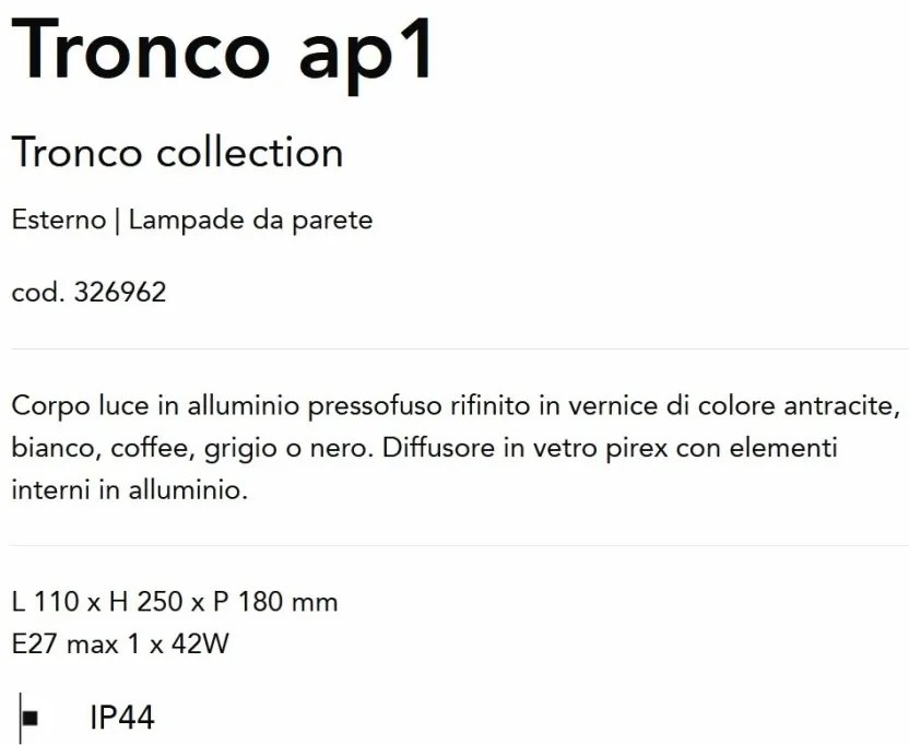 Aplica de perete iluminat exterior IP44 Tronco ap1 cafeniu