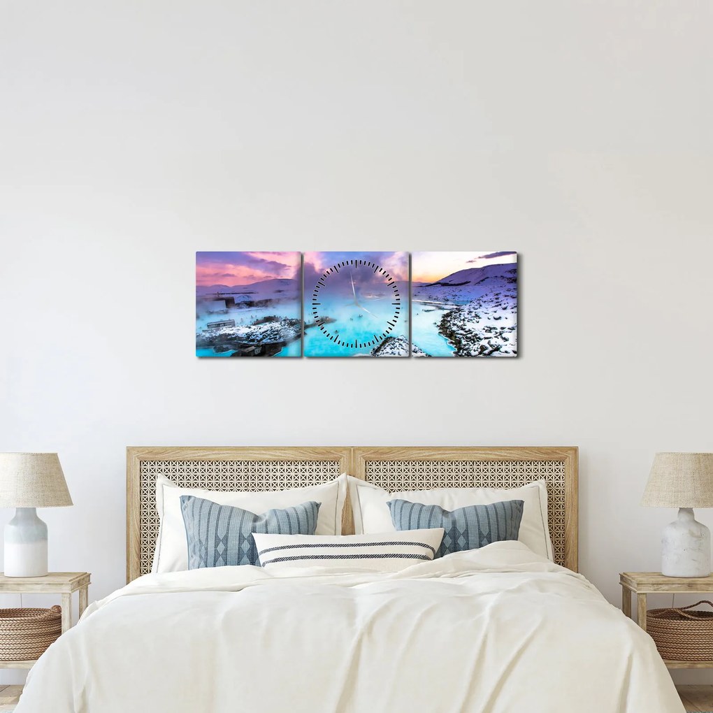 Tablou - Laguna albastră din Islanda (cu ceas) (90x30 cm)