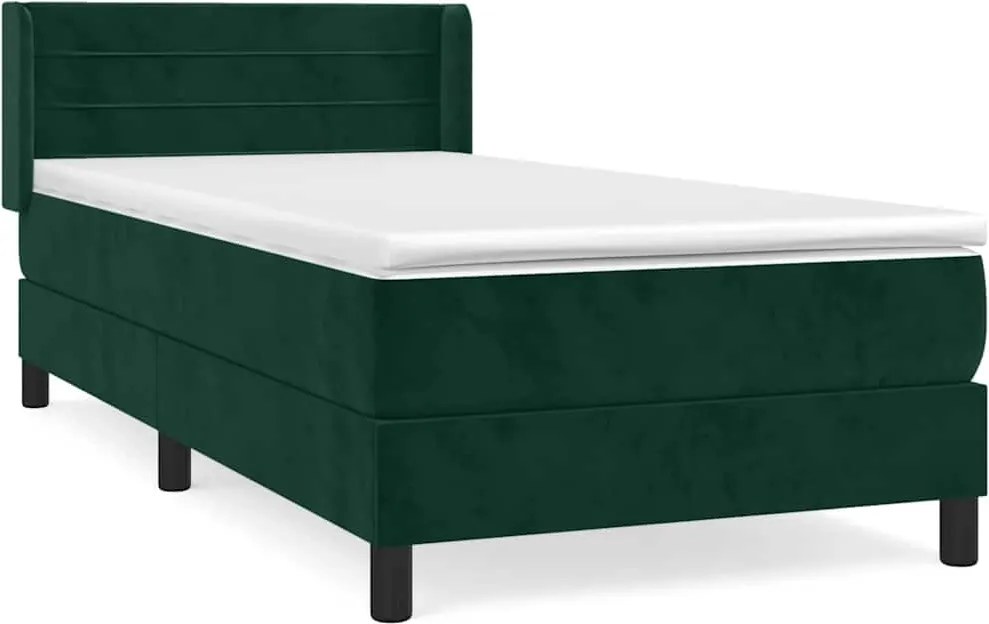 vidaXL Pat box spring cu saltea, verde închis, 80x200 cm, catifea
