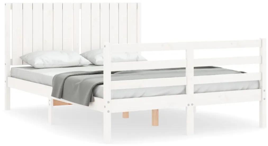 3194747 vidaXL Cadru de pat cu tăblie, 140x190 cm, alb, lemn masiv