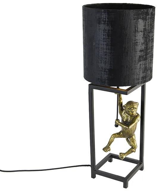 Lampă de masă vintage, umbră din țesătură neagră, negru, 25 cm - Cage Abe