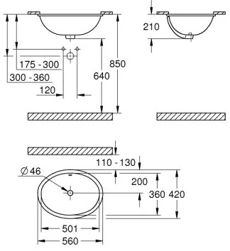 GROHE 39423000 - Lavoar încastrat BAU CERAMIC 560 × 420 mm, ceramică albă