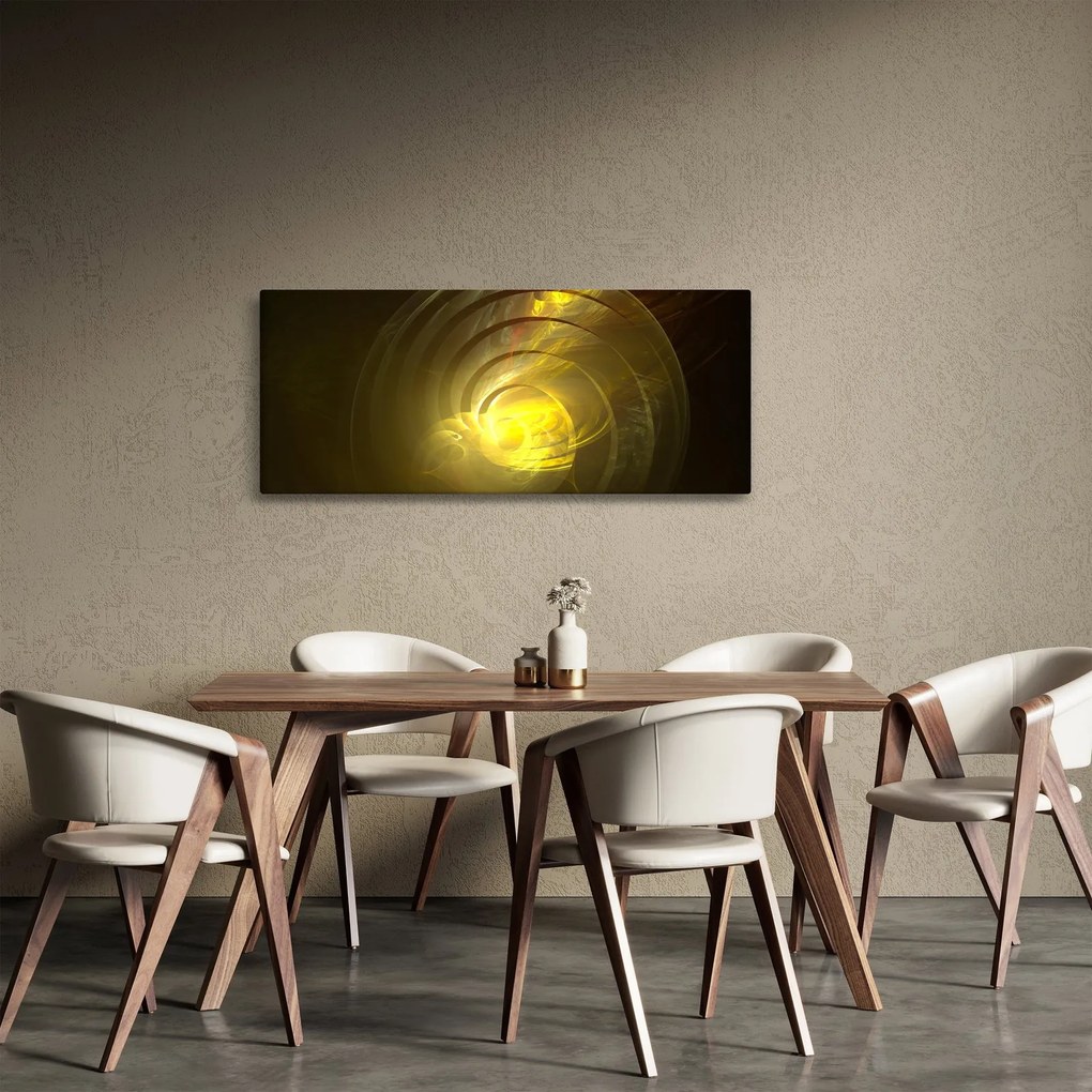 Tabloul cu spirala abstractă în galben (120x50 cm)
