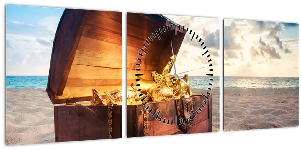 Tablou - Comoară pe plajă (cu ceas) (90x30 cm)