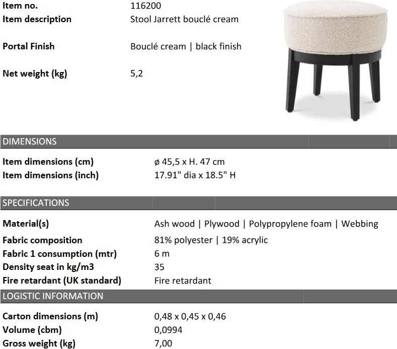 Taburete elegant design LUX Jarrett, Boucle crem