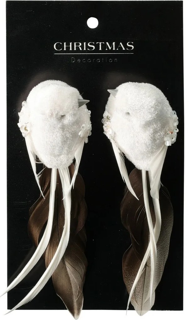 Set de decorațiuni de Crăciun Pasăre, albă,14x4x4cm, cu clemă, SET DE 2 BUCĂȚI