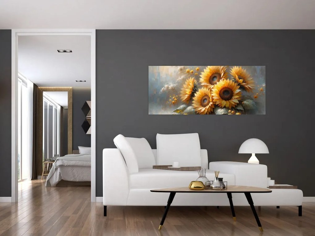Tablou - Pictură cu floarea-soarelui (120x50 cm)