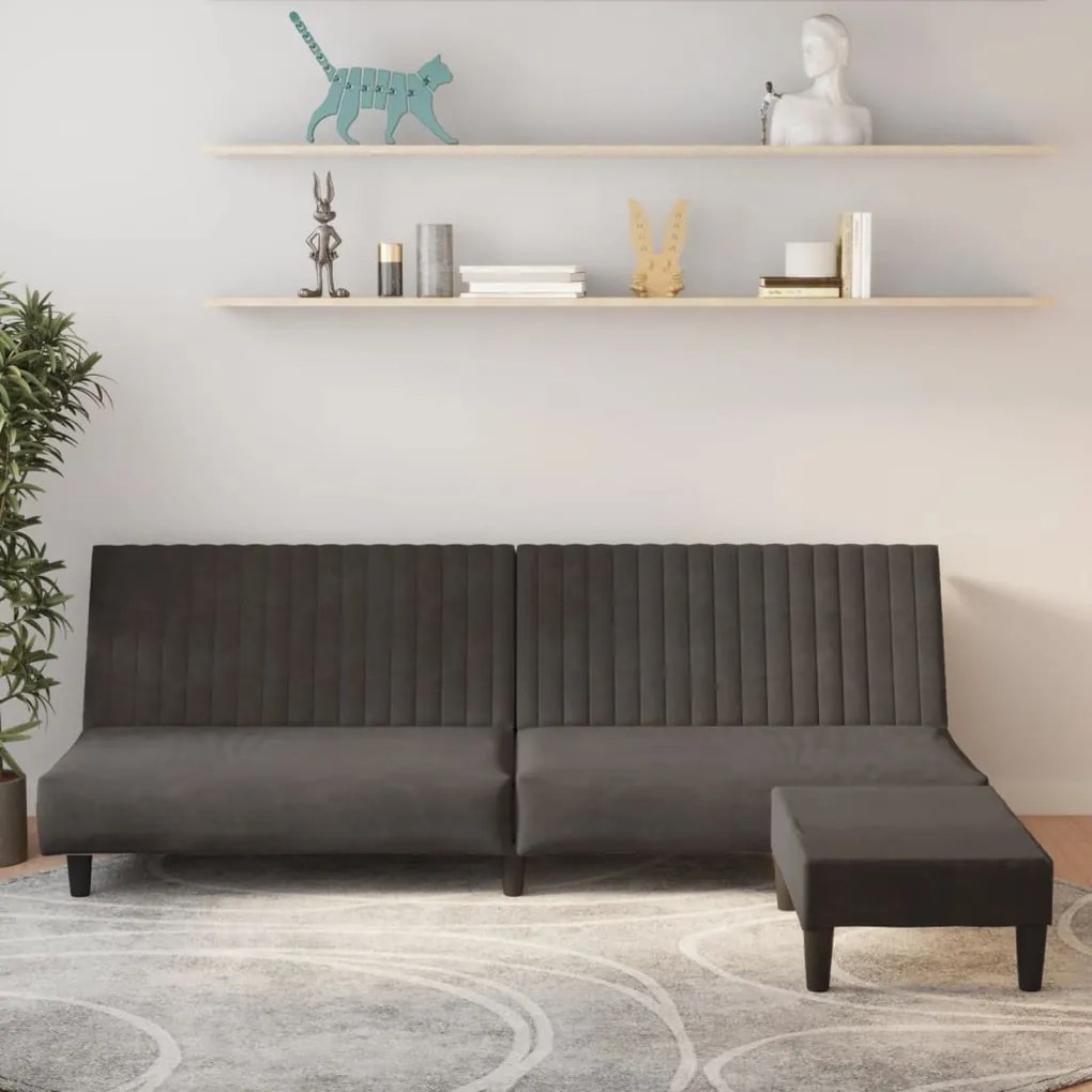 3081855 vidaXL Canapea extensibilă cu taburet, 2 locuri, gri închis, catifea