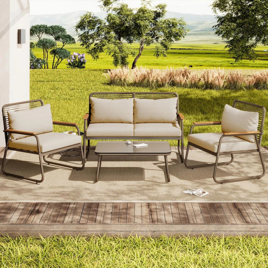 Set lounge de grădină pentru 4 persoane, Bej | Aosom Romania